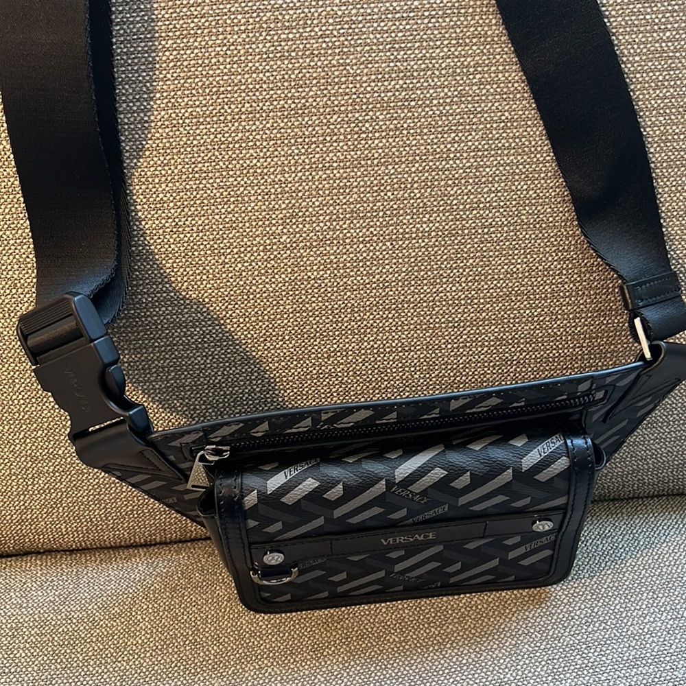 Versace unisex la Greca leather logo monogram all over sling or belt bag NEW - Picture 9 of 11